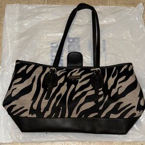 Dana Buchman Black and Gray Zebra Print Tote Bag